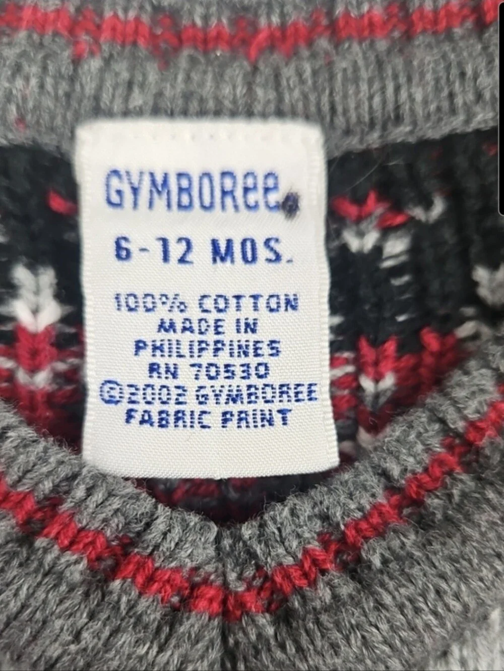 Gymboree Baby Boys 6-12 Mos Red & Gray Fair Isle Knit Vest 100% Cotton Vintage